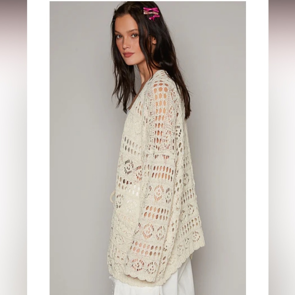 POL Contrasting Pattern Knitted Open Front Cardig… - image 4